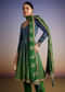 Blue And Green Ombre Bandhani Anarkali Suit With Zardosi Neckline