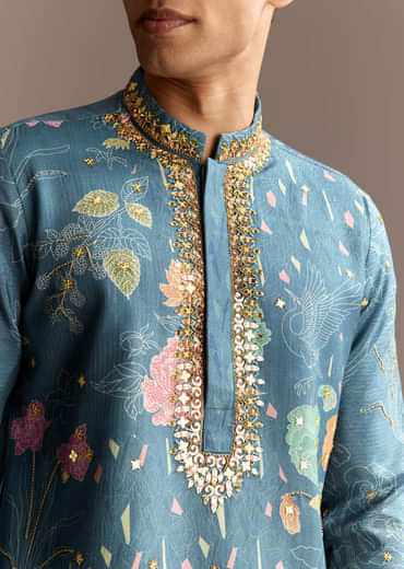 Blue Art Silk Kurta Set
