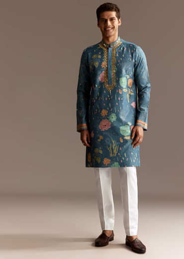 Blue Art Silk Kurta Set