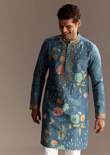 Blue Art Silk Kurta Set