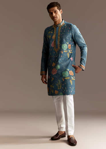 Blue Art Silk Kurta Set