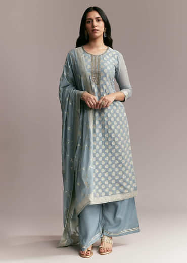 Blue Banarasi Kurta Set