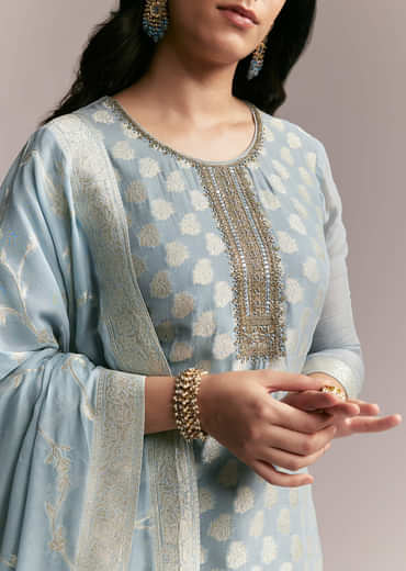 Blue Banarasi Kurta Set