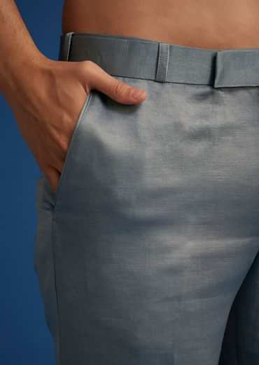 Blue Banarasi Silk Jodhpuri Suit With Pin Tuck Double Collar