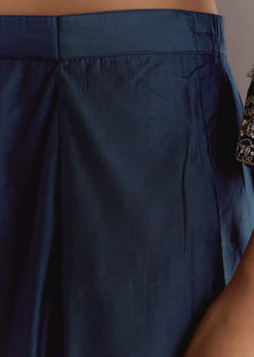 Blue Chanderi Anarkali Dupatta Suit With Gotta And Moti Detail