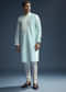 Blue Chanderi Kurta Set For Men With Kashmiri Hand Work
