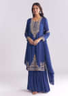 Blue Chinon Sharara Suit With Cutdana And Sequins Embroidery