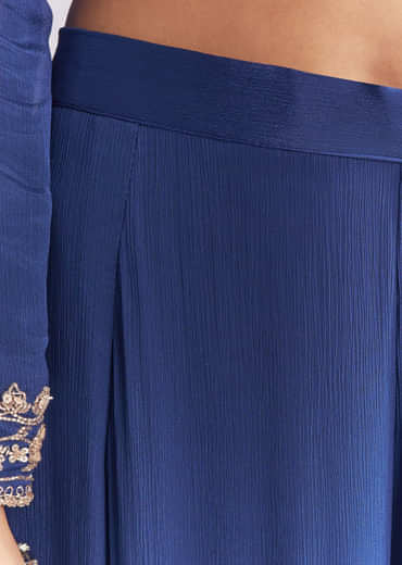 Blue Chinon Sharara Suit With Cutdana And Sequins Embroidery