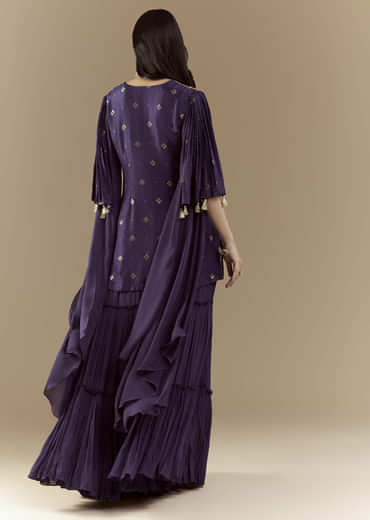 Blue Chinon Silk Sharara Set with Sequin Work