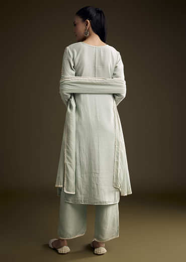 Blue Cotton Kurta Set With Intricate Resham Embroidery