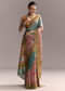 Blue Cotton Saree With Hand Painted Motifs And Brown Border