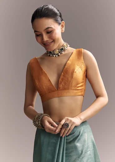 Blue Cotton Saree With Hand Painted Motifs And Brown Border