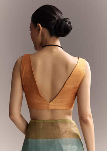 Blue Cotton Saree With Hand Painted Motifs And Brown Border