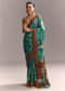 Blue Cotton Silk Hand Painted Saree With Brown Border