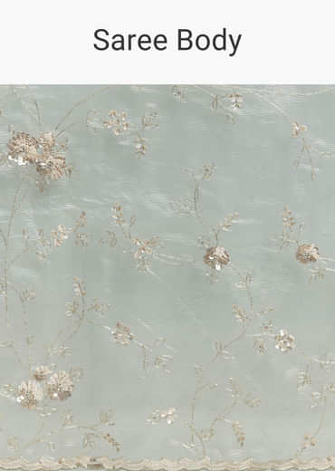 Blue Crush Tissue Saree With Heavy Floral Embroidery