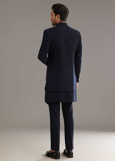 Blue Cutdana Embroidered Indo Western Set With Bird And Floral Motif