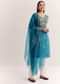 Blue Dola Silk Printed Kurta Dupatta Set With Embroidered Neckline