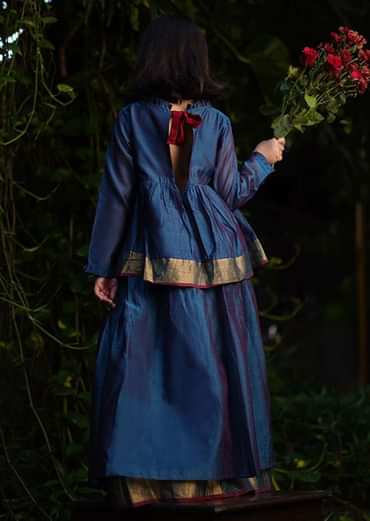 Kalki Girls Blue Dress In Cotton Silk With A Loose Comfort Fit And Tie Up At The Back By Love The World Today