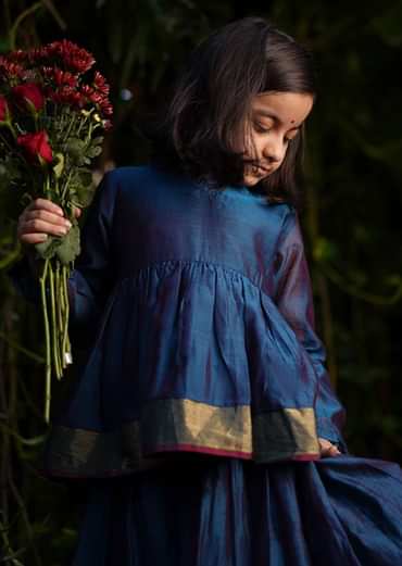 Kalki Girls Blue Dress In Cotton Silk With A Loose Comfort Fit And Tie Up At The Back By Love The World Today