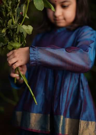 Kalki Girls Blue Dress In Cotton Silk With A Loose Comfort Fit And Tie Up At The Back By Love The World Today