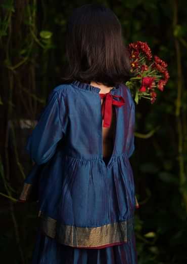 Kalki Girls Blue Dress In Cotton Silk With A Loose Comfort Fit And Tie Up At The Back By Love The World Today
