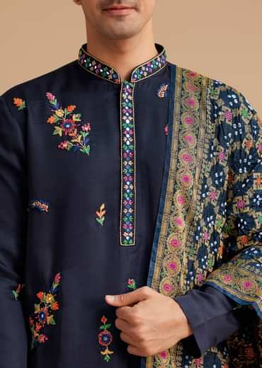 Blue Embroidered Kurta Set with Dupatta