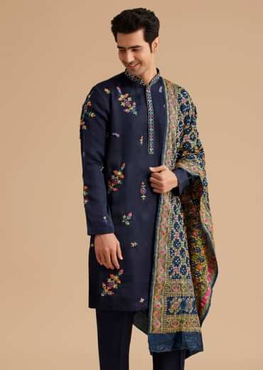 Blue Embroidered Kurta Set with Dupatta