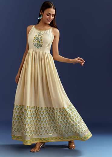 Blue Floral Angrakha Jacket With Gotta Lace Kurta