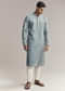 Blue Jacquard Kurta Set For Men