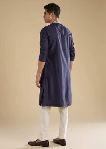 Blue Kashmiri Hand Work Straight Mens Kurta and Pant Set