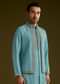Blue Knit Kurta Jacket Set With Moti Work
