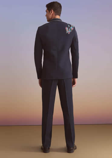 Blue Kurta Jacket Set For Men With Sequins And Moti Work