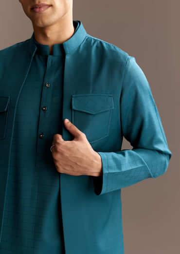 Blue Kurta Jacket Set With Palazzo Pants