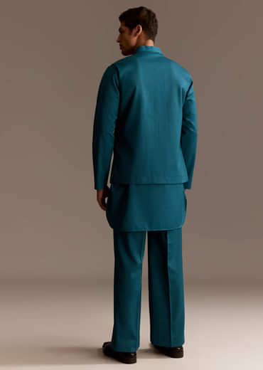 Blue Kurta Jacket Set With Palazzo Pants