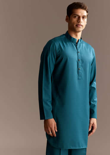 Blue Kurta Jacket Set With Palazzo Pants