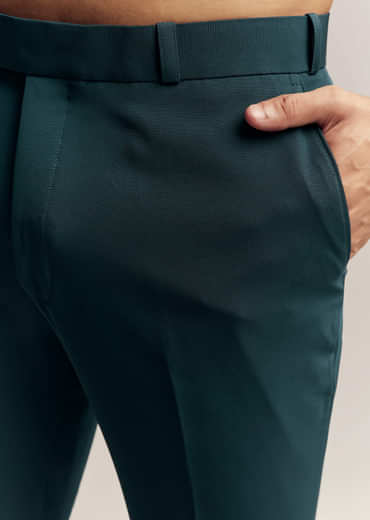 Blue Kurta Set For Men With Floral Print And Beads Work On Suiting Fabric