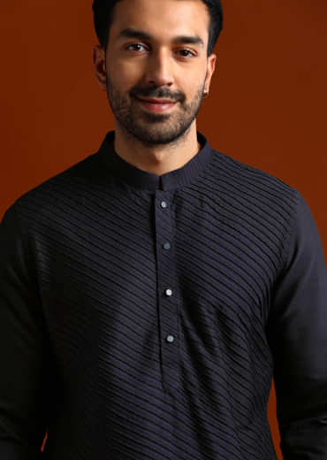 Blue Kurta Set For Men With Pintucks