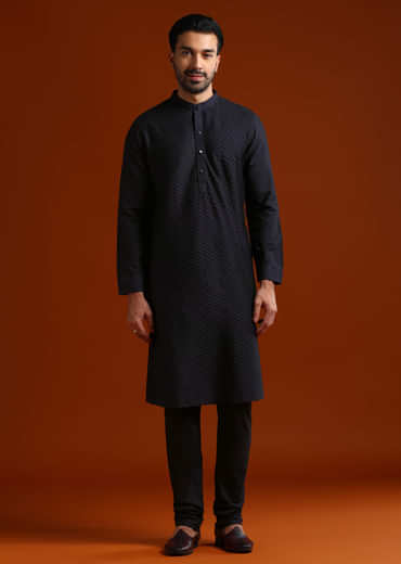 Blue Kurta Set For Men With Pintucks
