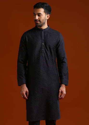 Blue Kurta Set For Men With Pintucks