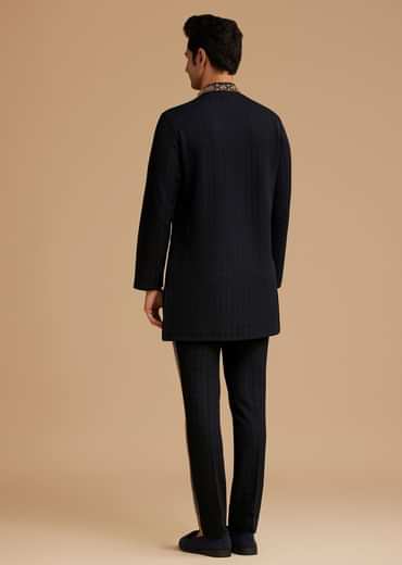 Blue Kurta Set With Moti And Mirror Embroidery