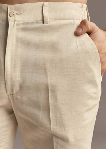 Blue Linen Kurta Set For Men With Resham Embroidery