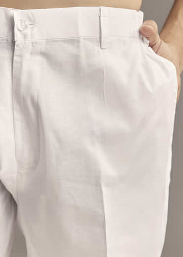 Blue Linen Kurta Set For Men With Thread And Resham Embroidery