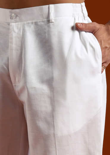 Blue Linen Kurta Set For Men With Thread Work