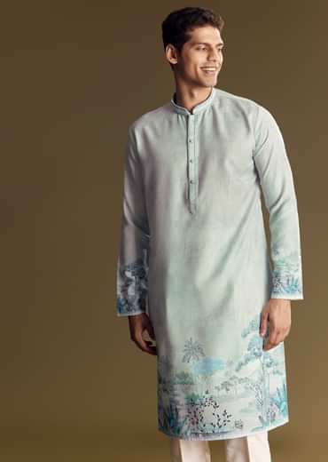 Blue Linen Kurta Set
