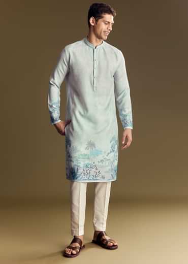 Blue Linen Kurta Set