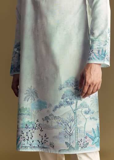 Blue Linen Kurta Set