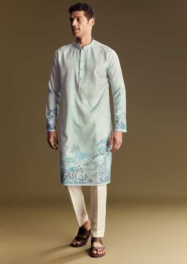 Blue Linen Kurta Set