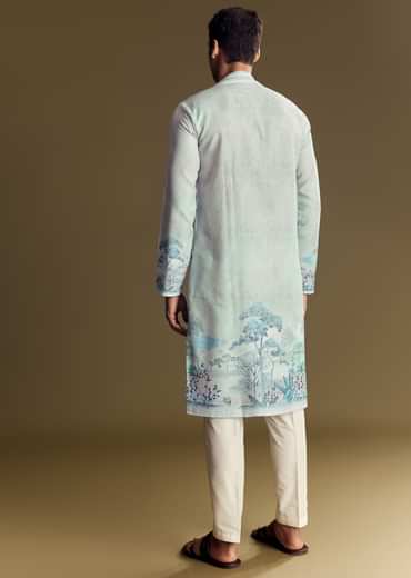 Blue Linen Kurta Set
