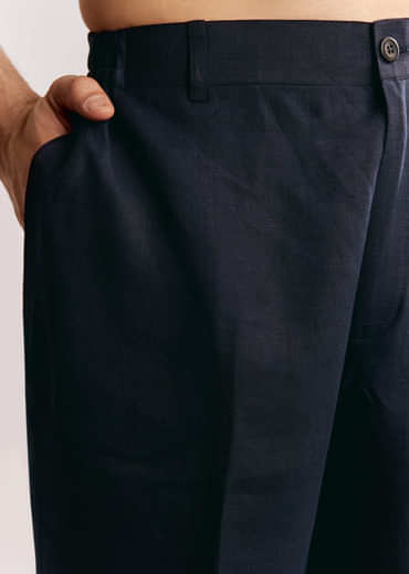 Blue Linen Kurta Set With Embroidery