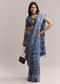 Blue Linen Printed Saree With Traditional Ajrakh Leaf Print